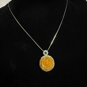 Yellow Jade Necklace with 925 Sterling Silver Chain